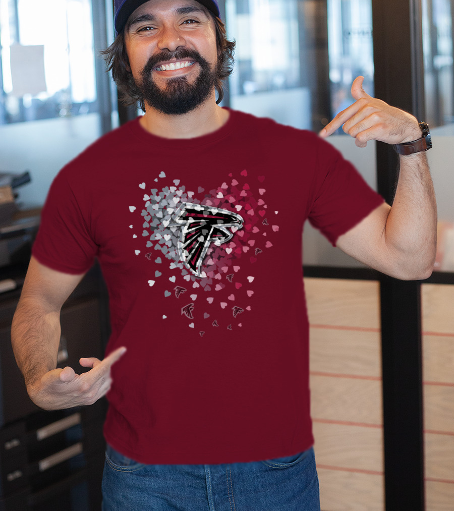 Atlanta Falcons Heart Logo With Red And Gray Hearts T-Shirt