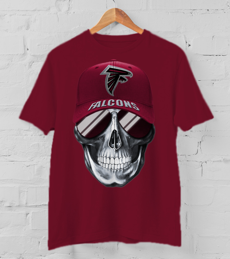 Atlanta Falcons Skull With Logo Hat And Sunglasses T-Shirt