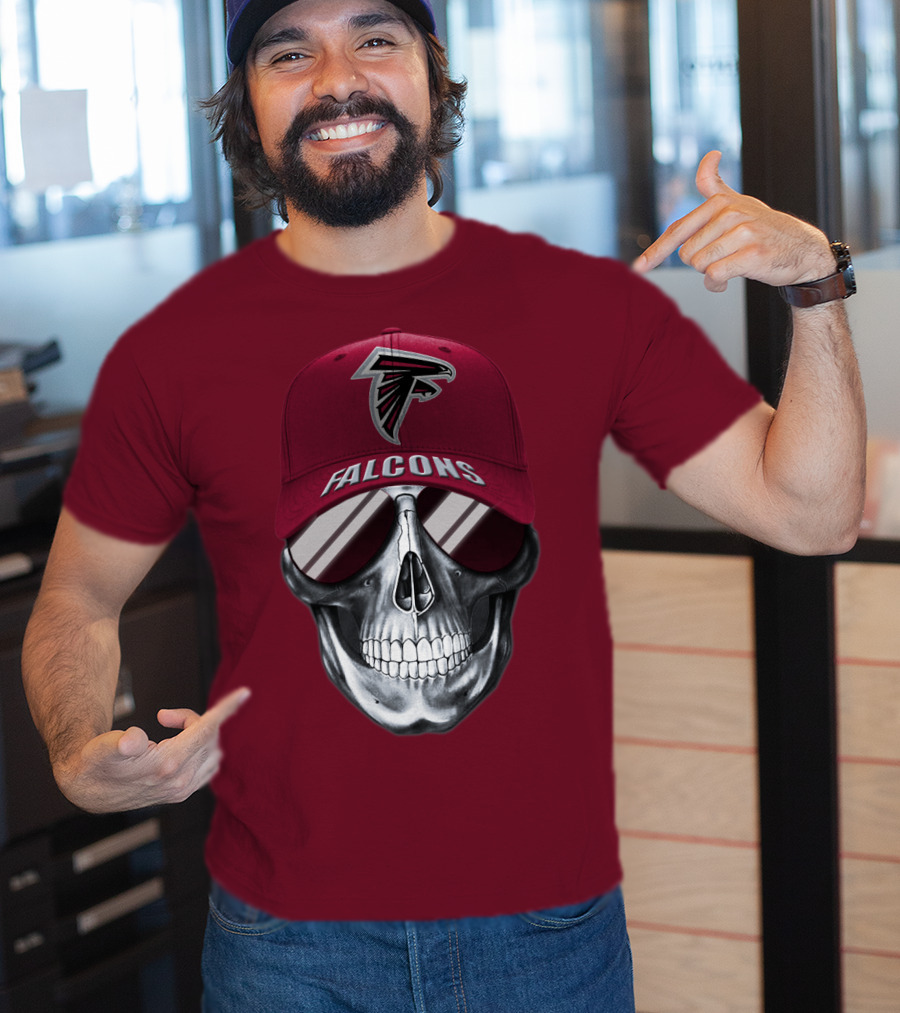 Atlanta Falcons Skull With Logo Hat And Sunglasses T-Shirt