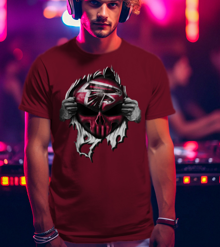 Atlanta Falcons Skull Logo Tearing T-Shirt