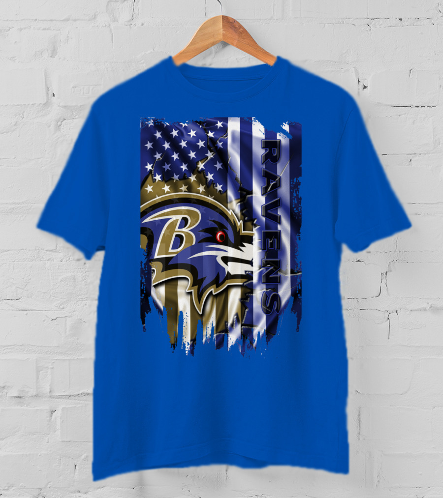 Baltimore Ravens American Flag Blend Football Team T-Shirt