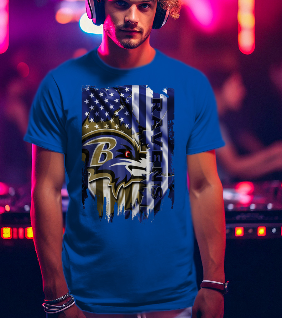 Baltimore Ravens American Flag Blend Football Team T-Shirt