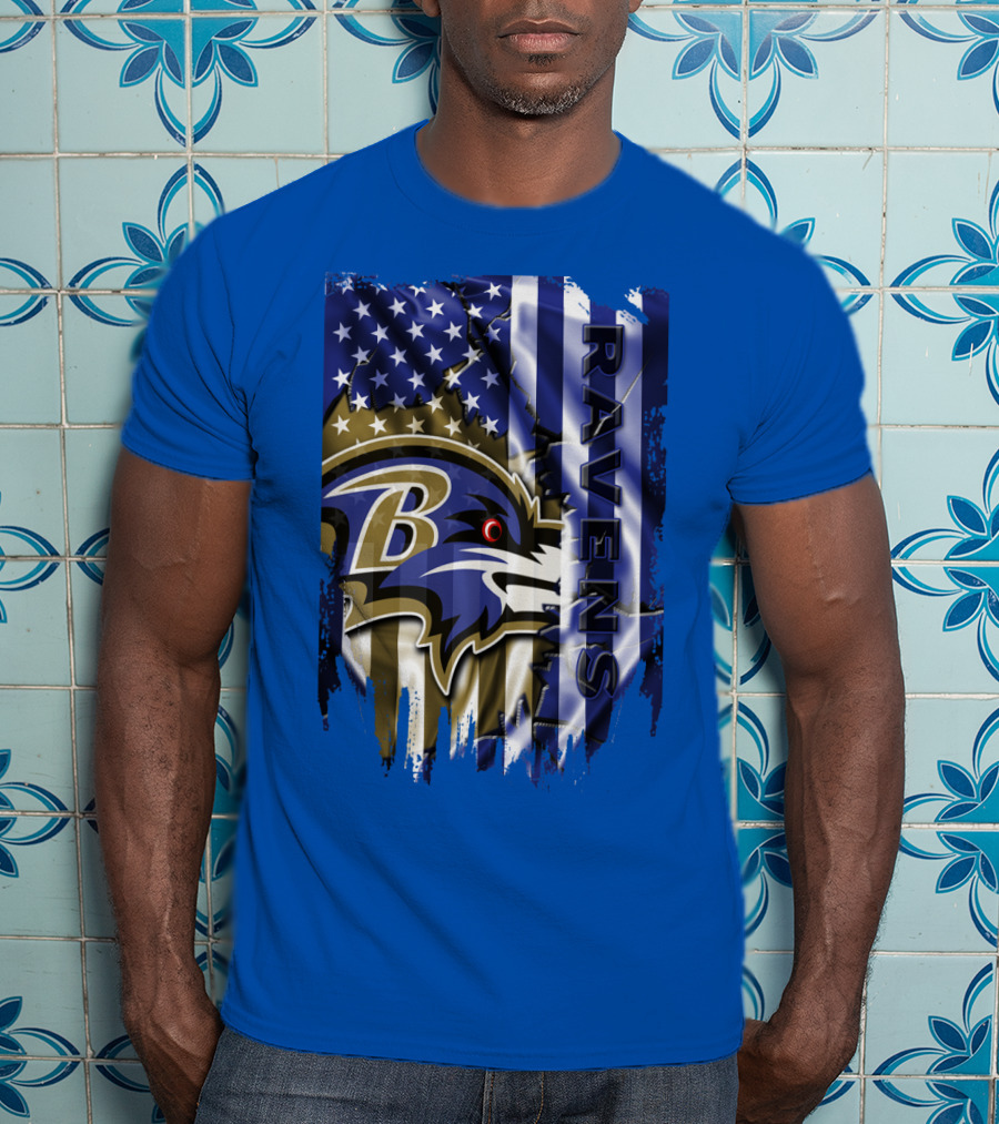 Baltimore Ravens American Flag Blend Football Team T-Shirt