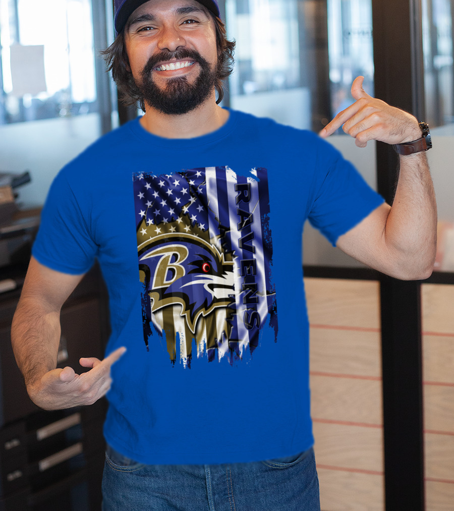 Baltimore Ravens American Flag Blend Football Team T-Shirt