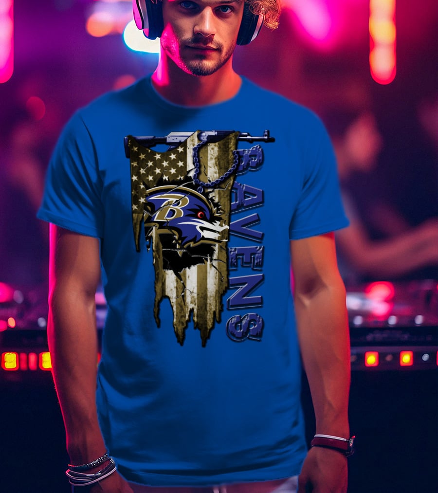 Baltimore Ravens American Flag Chain T-Shirt