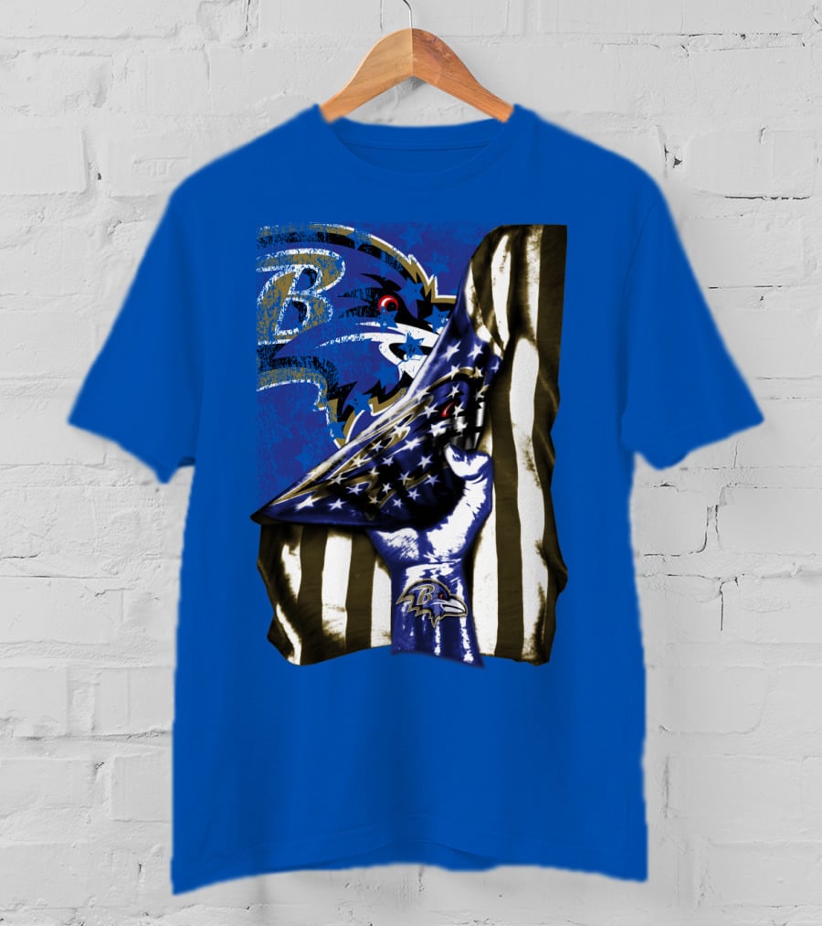 Baltimore Ravens Logo With American Flag Integration T-Shirt