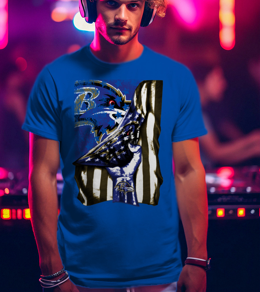 Baltimore Ravens Logo With American Flag Integration T-Shirt