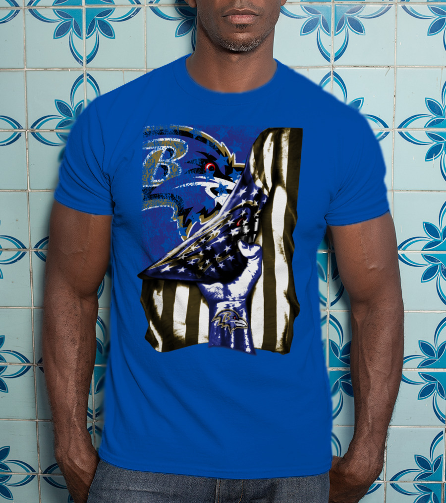 Baltimore Ravens Logo With American Flag Integration T-Shirt