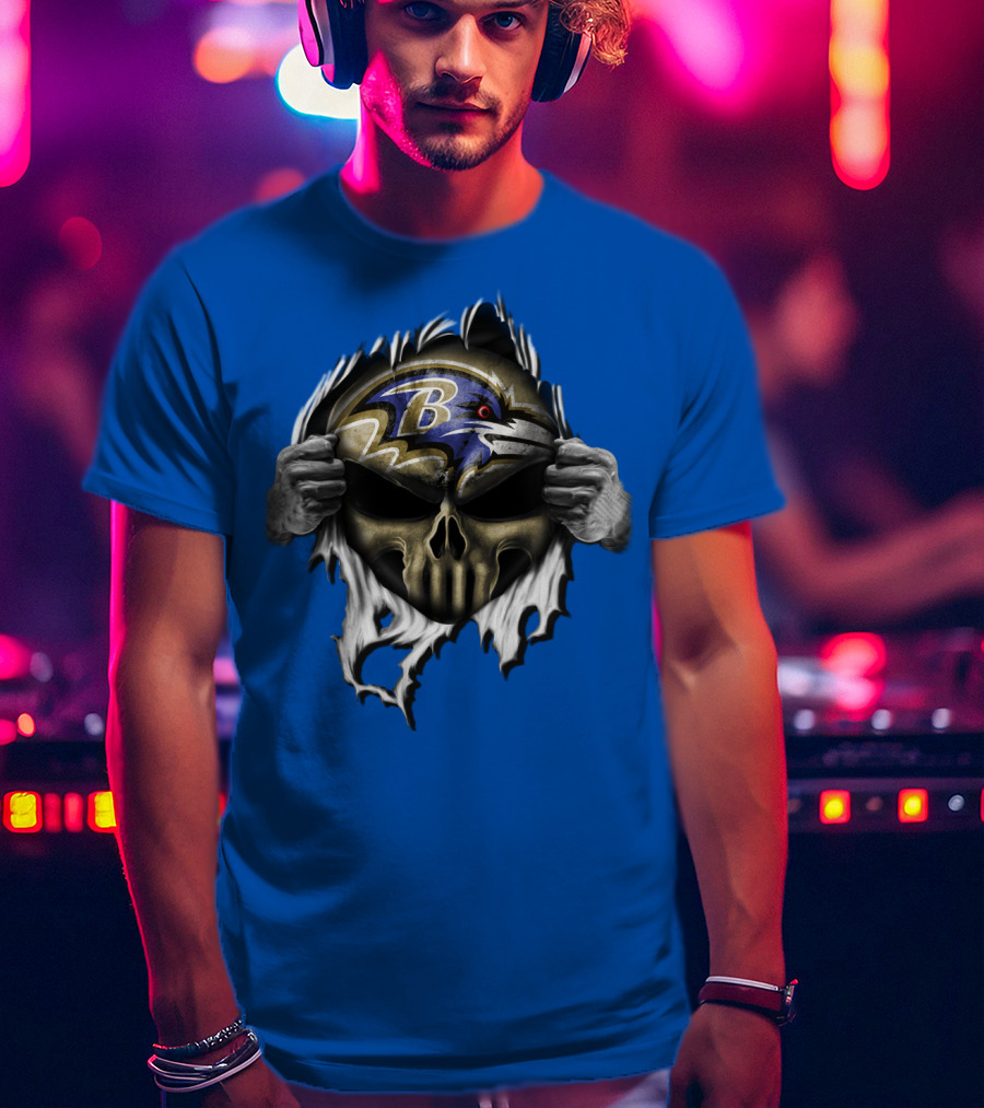 Baltimore Ravens Skull Logo Tear Reveal T-Shirt