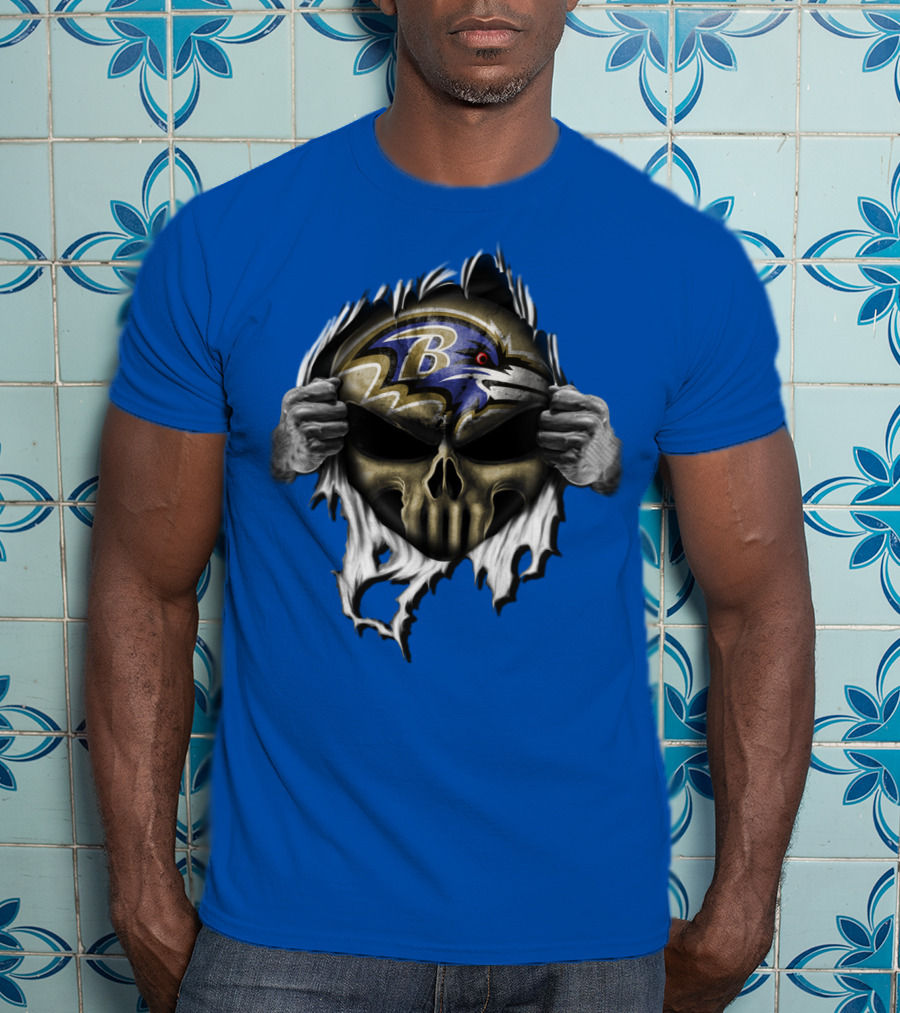 Baltimore Ravens Skull Logo Tear Reveal T-Shirt