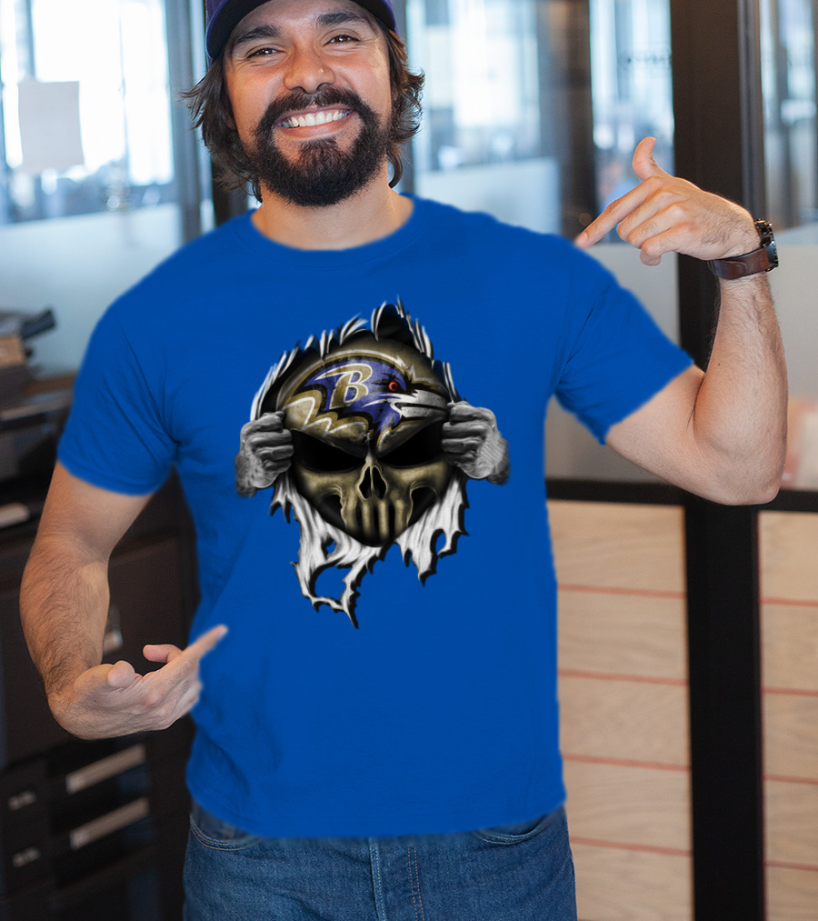 Baltimore Ravens Skull Logo Tear Reveal T-Shirt
