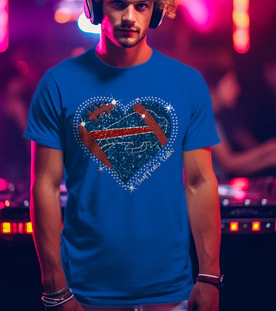 Buffalo Bills Heart Football Sparkle T-Shirt