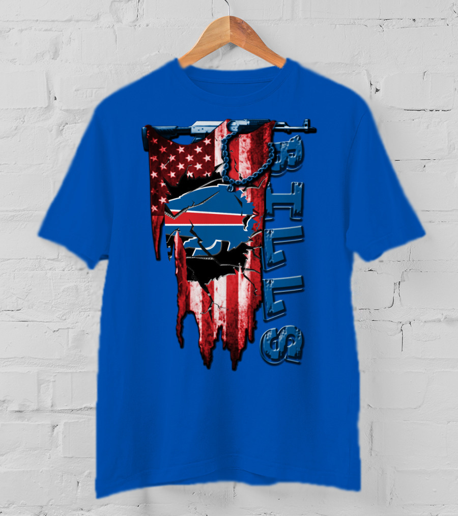 Buffalo Bills American Flag Chain Blue Logo Theme T-Shirt
