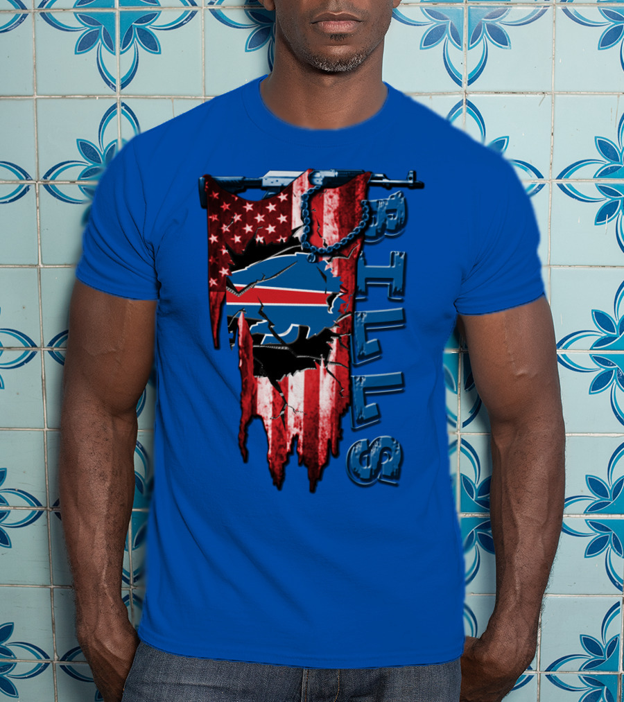 Buffalo Bills American Flag Chain Blue Logo Theme T-Shirt