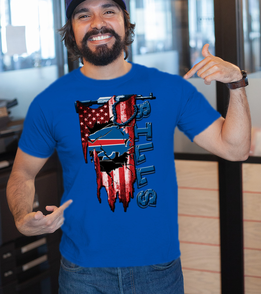 Buffalo Bills American Flag Chain Blue Logo Theme T-Shirt