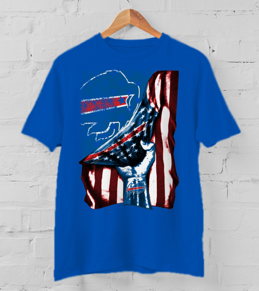 Buffalo Bills Patriotic Flag Fist With Team Logo And Silhouette T-Shirt