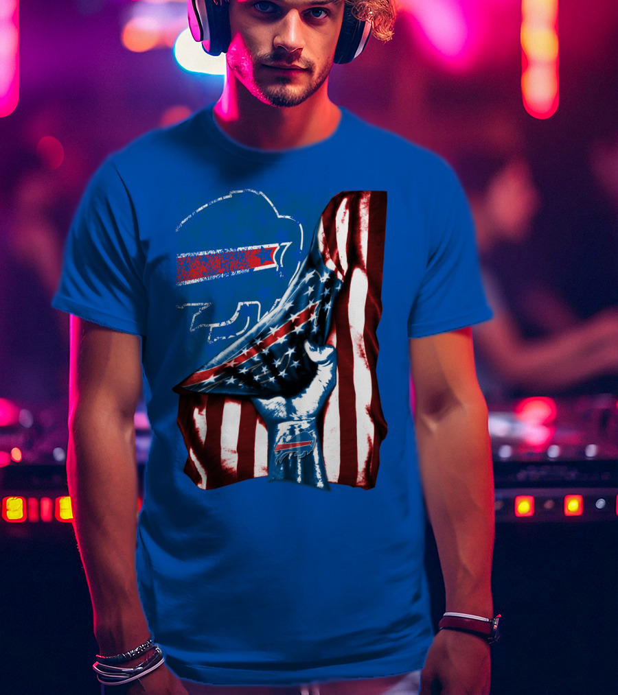 Buffalo Bills Patriotic Flag Fist With Team Logo And Silhouette T-Shirt
