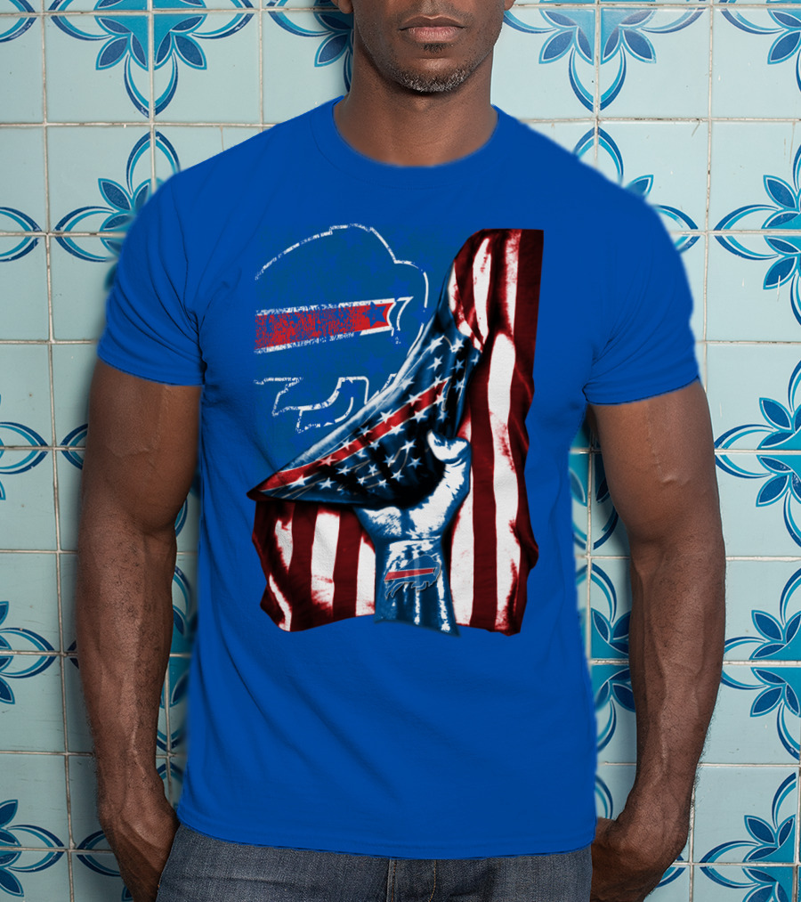Buffalo Bills Patriotic Flag Fist With Team Logo And Silhouette T-Shirt