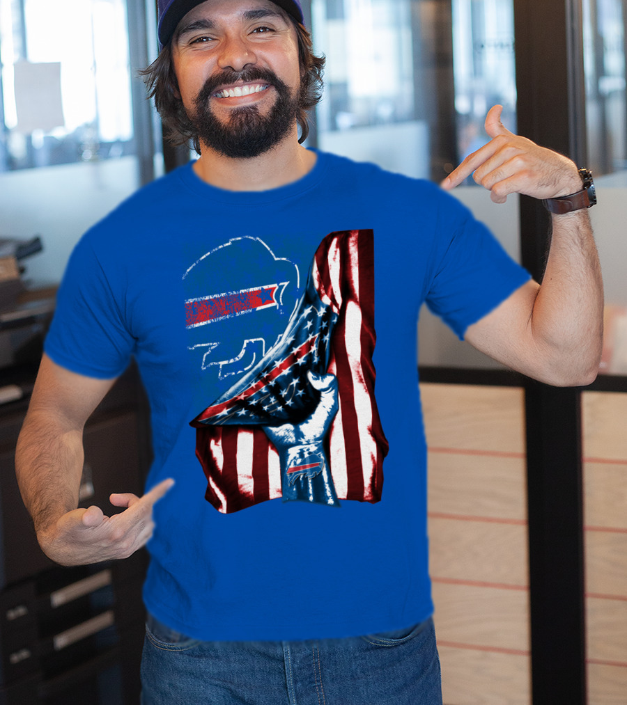 Buffalo Bills Patriotic Flag Fist With Team Logo And Silhouette T-Shirt