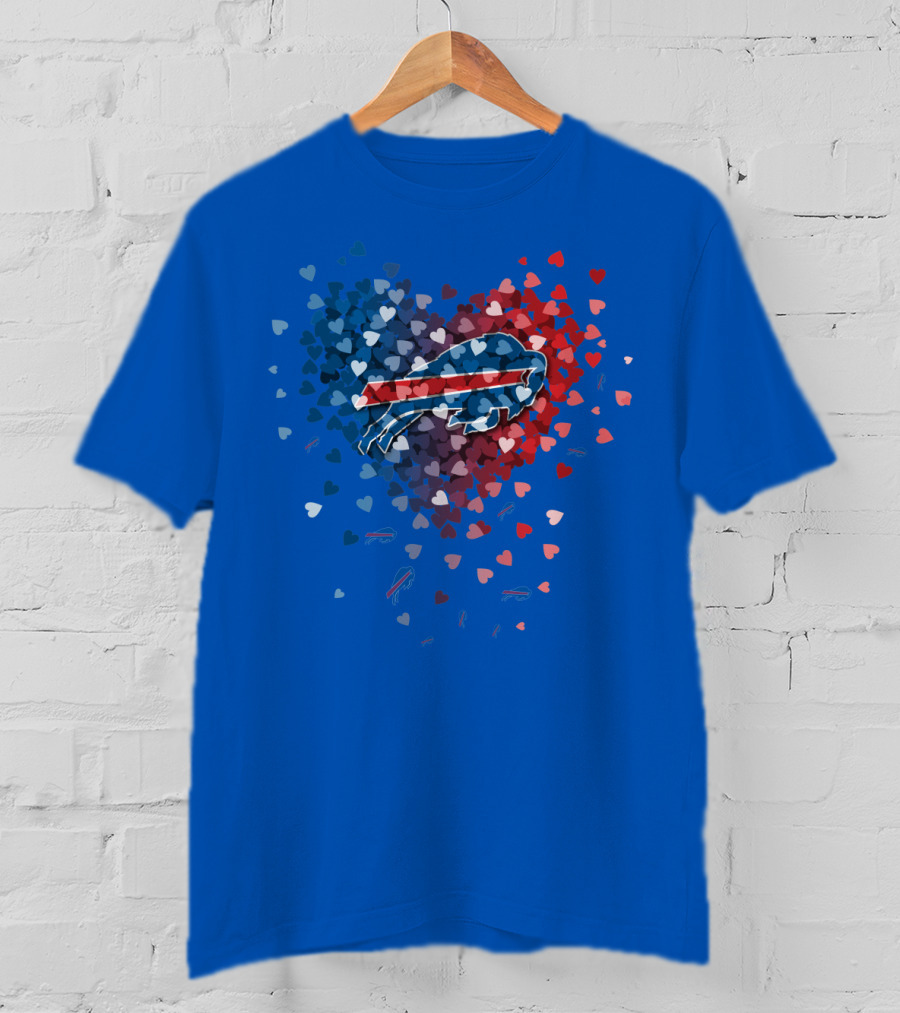 Buffalo Bills Heart-Shaped Logo With Colorful Hearts T-Shirt