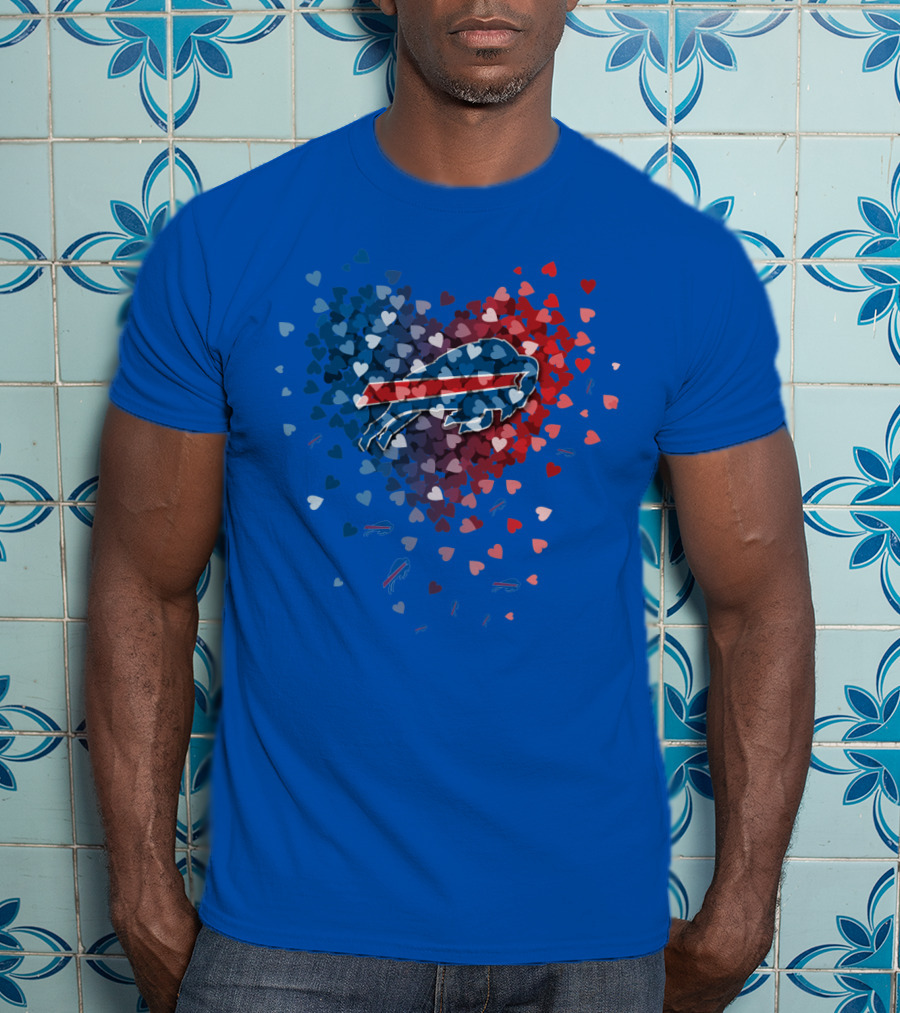 Buffalo Bills Heart-Shaped Logo With Colorful Hearts T-Shirt
