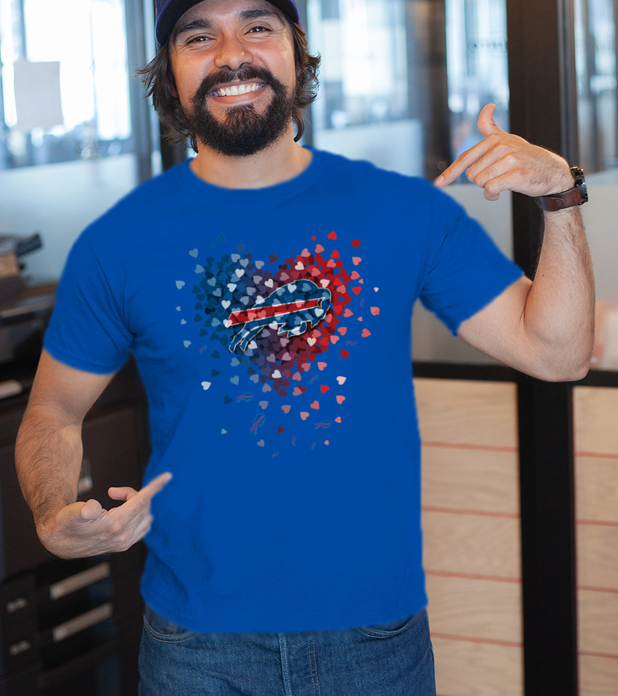 Buffalo Bills Heart-Shaped Logo With Colorful Hearts T-Shirt