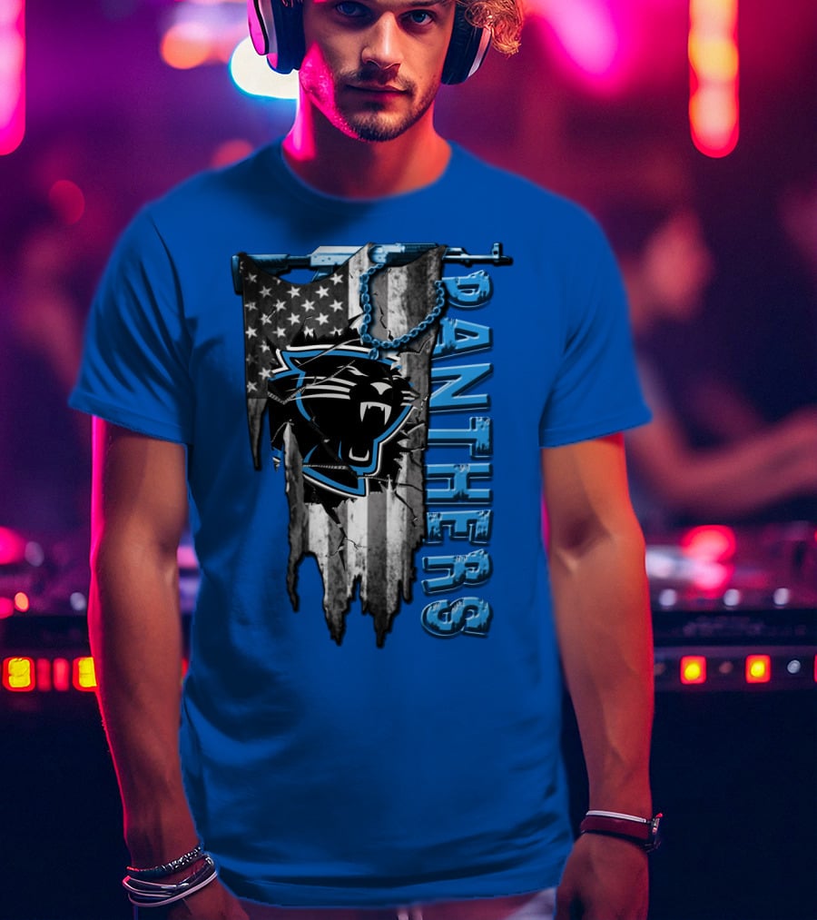 American Flag Carolina Panthers Logo Panthers T-Shirt
