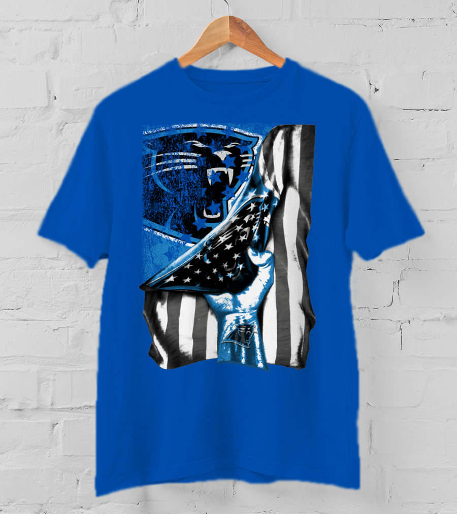 Carolina Panthers American Flag Hand Blue Graphic Fan Merchandise T-Shirt