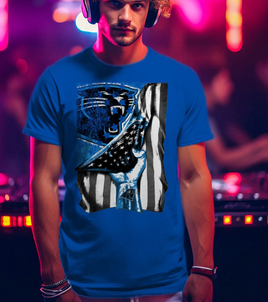 Carolina Panthers American Flag Hand Blue Graphic Fan Merchandise T-Shirt
