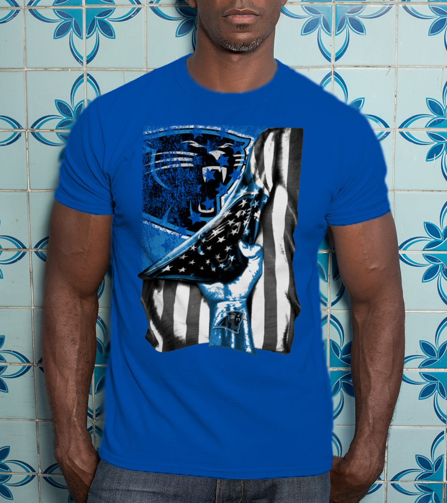 Carolina Panthers American Flag Hand Blue Graphic Fan Merchandise T-Shirt