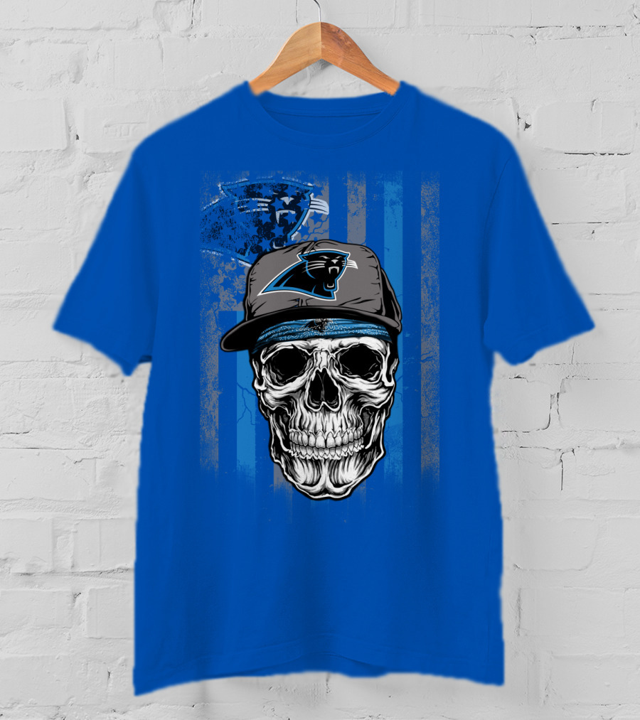 Carolina Panthers Skull With Hat And Striped T-Shirt