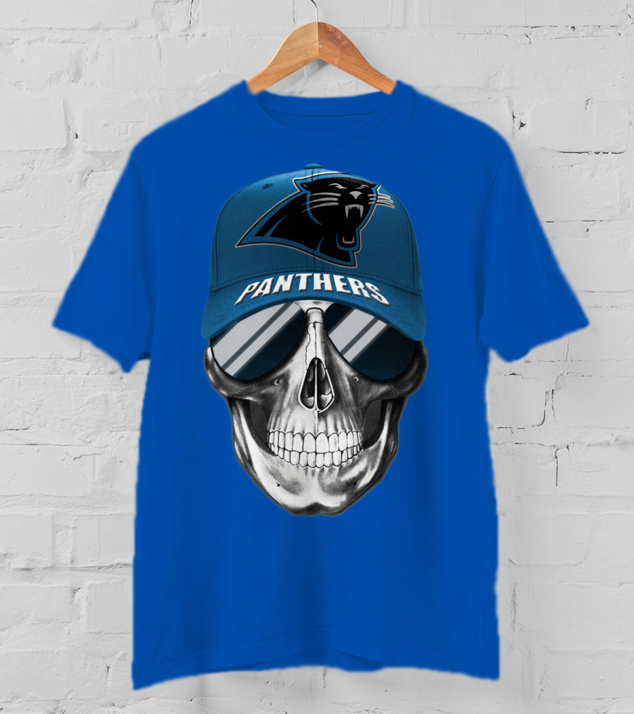 Carolina Panthers Skull Wearing Team Hat And Sunglasses T-Shirt