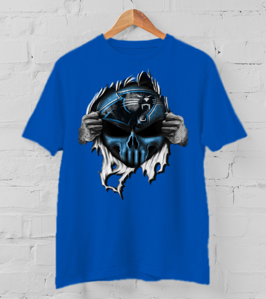 Carolina Panthers Skull Logo Rip T-Shirt