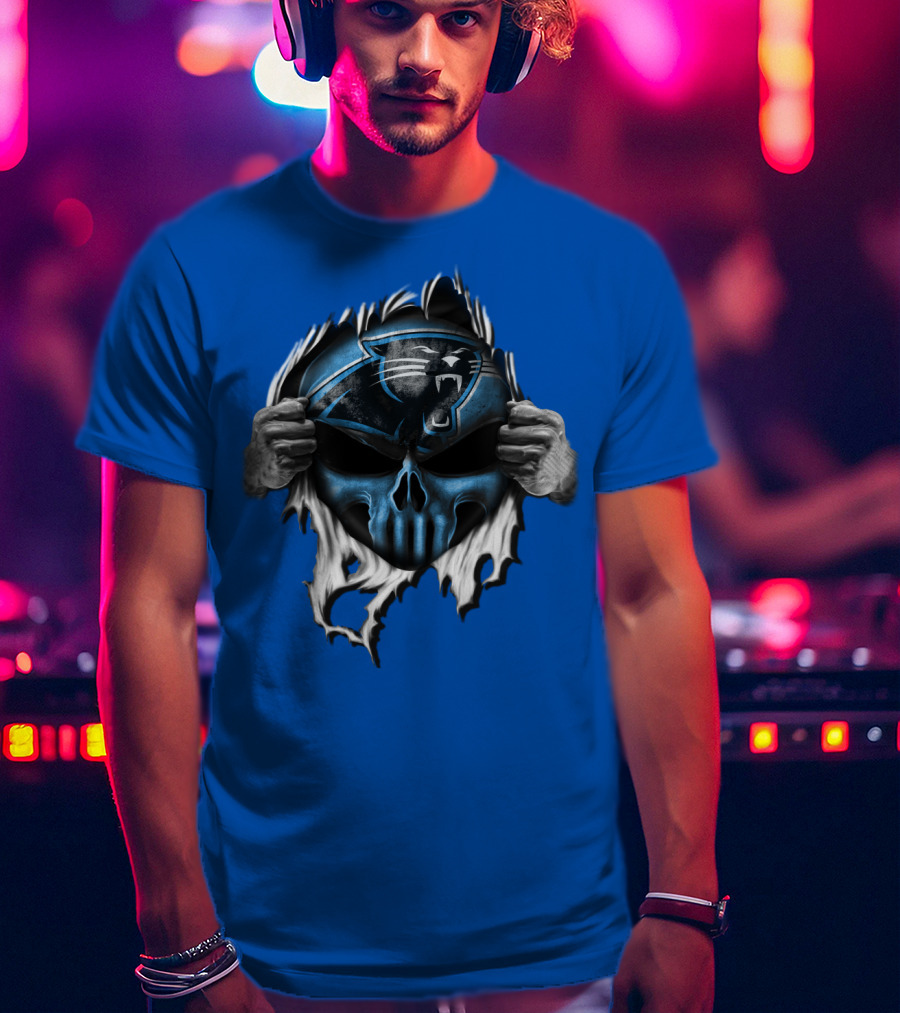 Carolina Panthers Skull Logo Rip T-Shirt