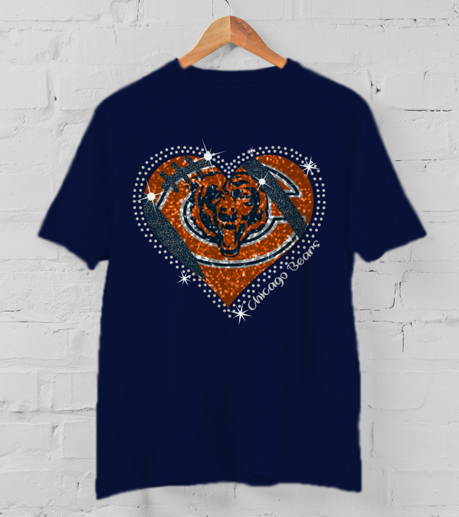 Chicago Bears Heart Logo Football Sparkle T-Shirt