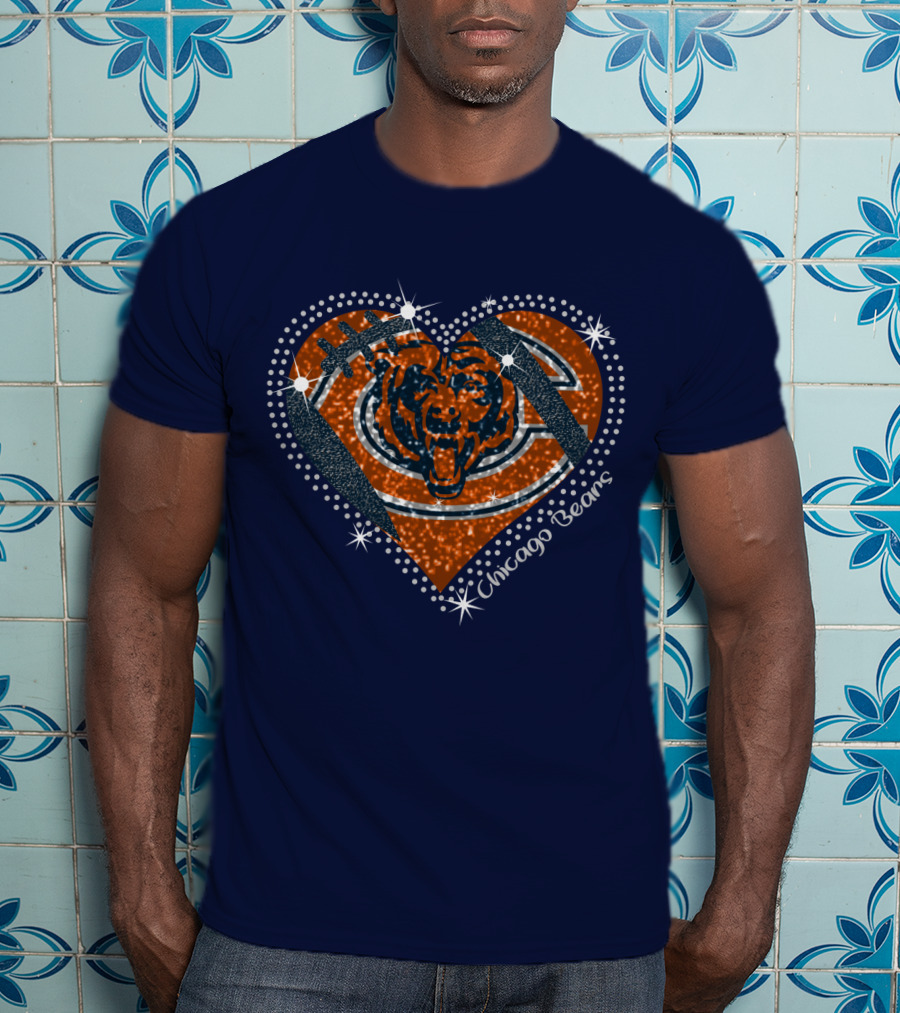 Chicago Bears Heart Logo Football Sparkle T-Shirt