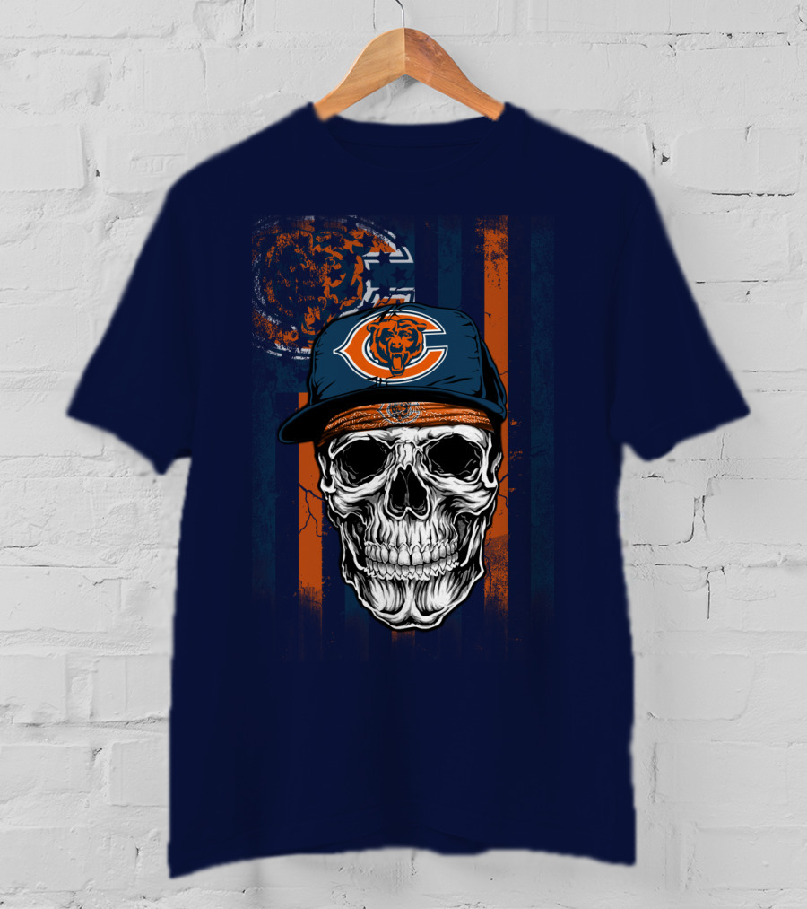 Chicago Bears Skull With Cap And Stripes T-Shirt