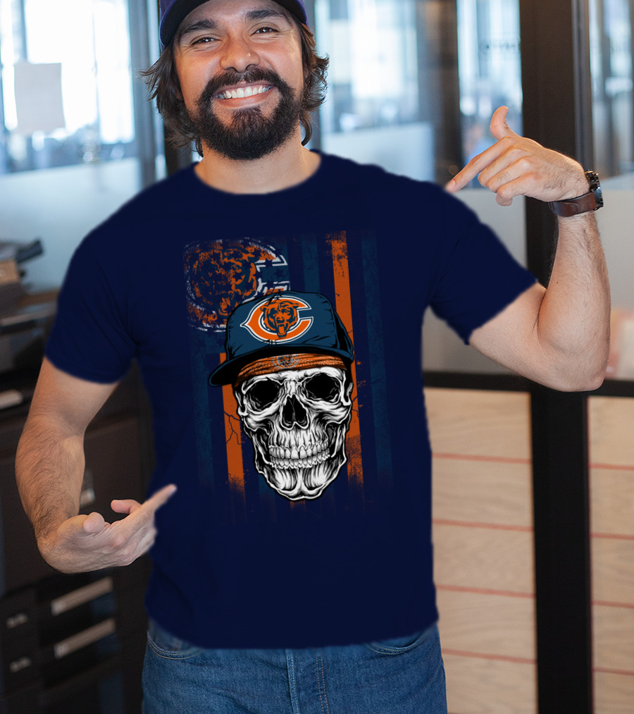 Chicago Bears Skull With Cap And Stripes T-Shirt