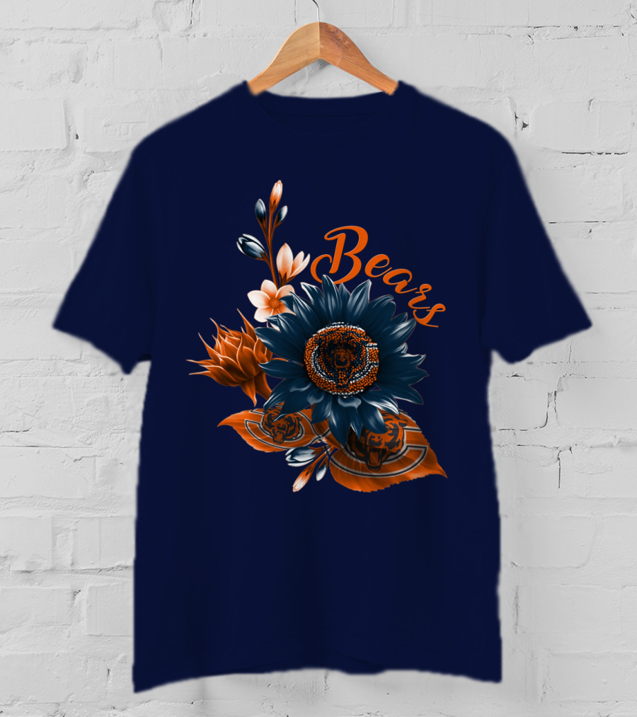 Bears Floral Design With Chicago Bears T-Shirt