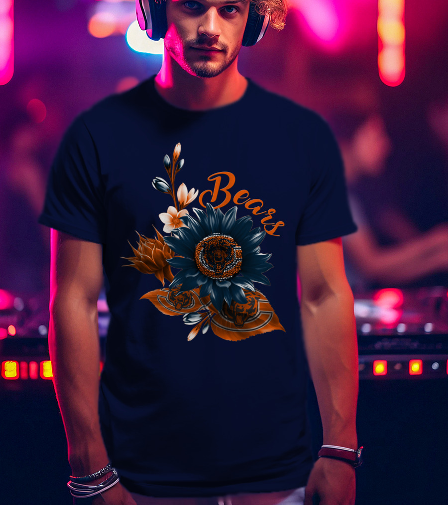 Bears Floral Design With Chicago Bears T-Shirt