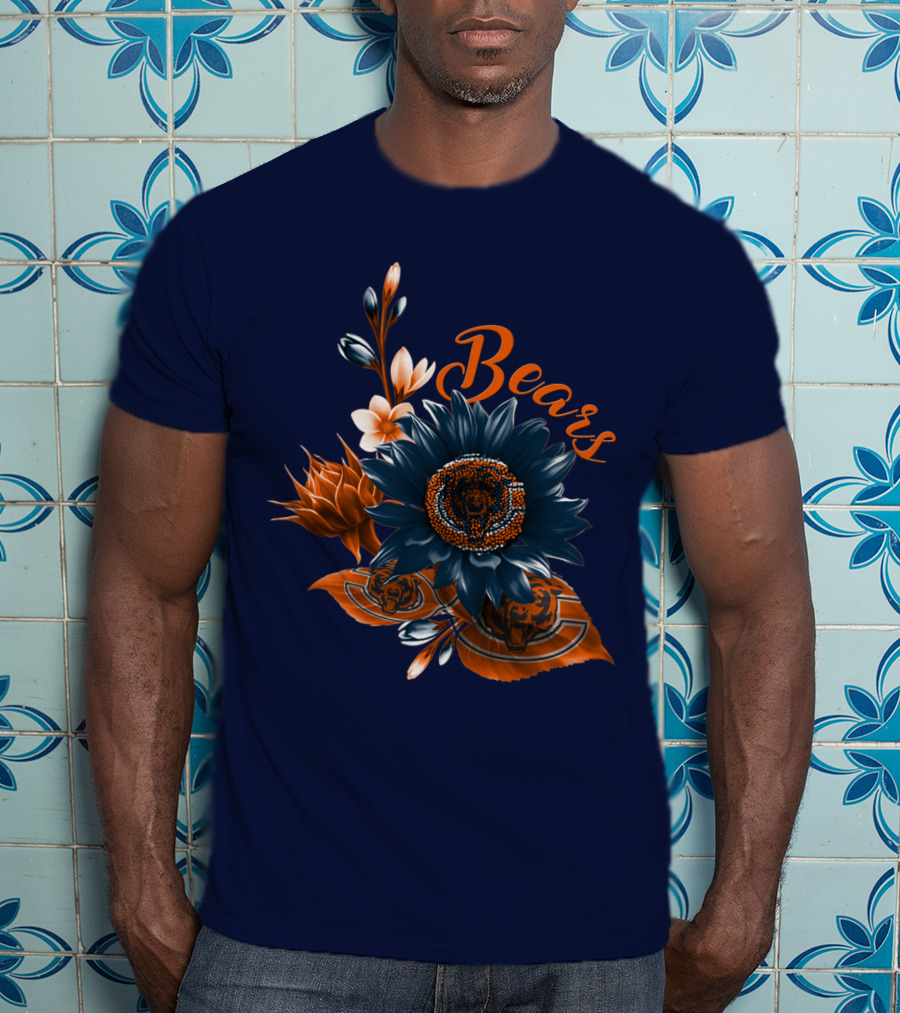 Bears Floral Design With Chicago Bears T-Shirt