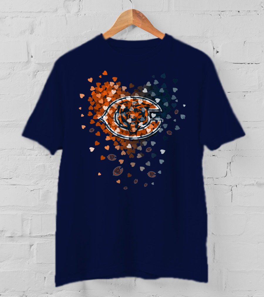 Chicago Bears Heart Logo In Orange And Navy Hearts T-Shirt
