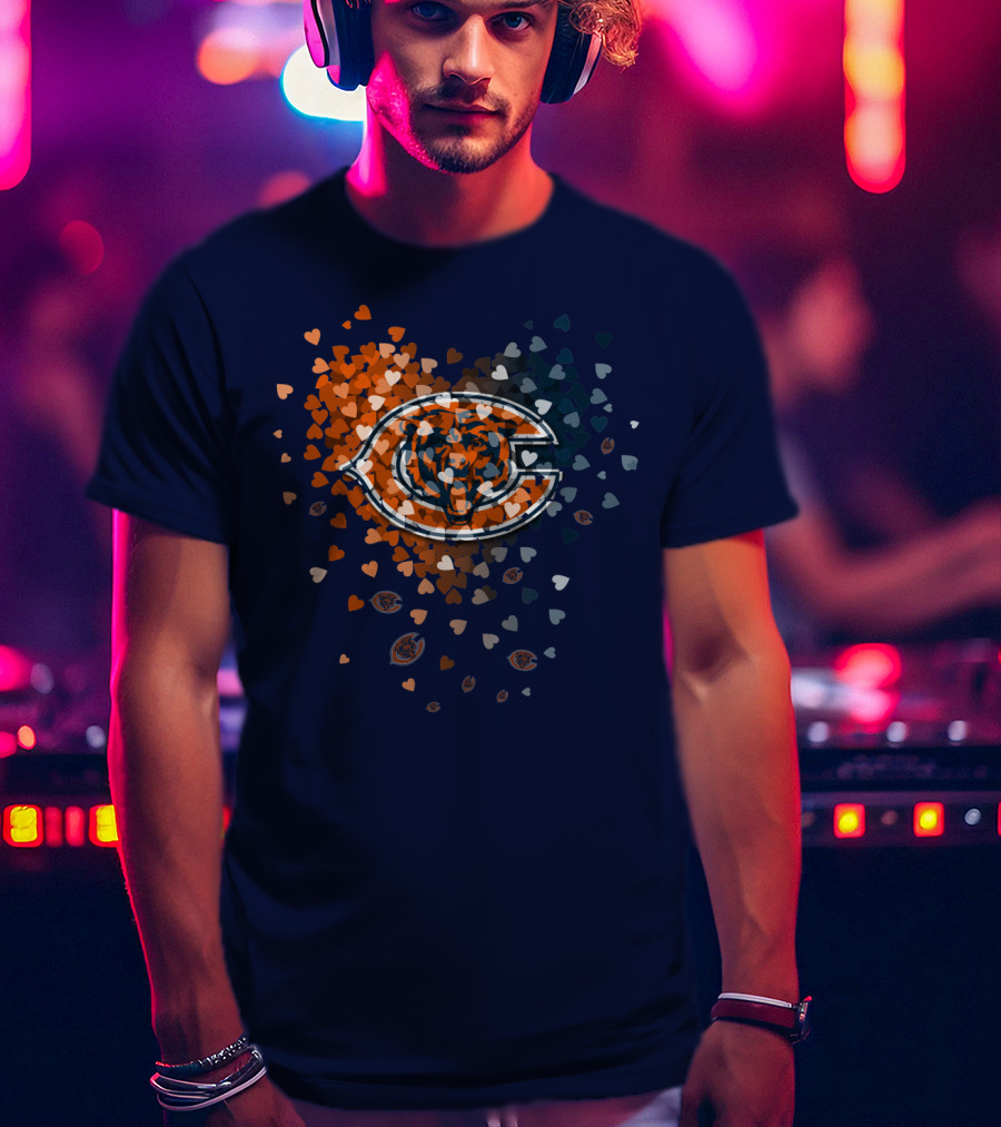 Chicago Bears Heart Logo In Orange And Navy Hearts T-Shirt