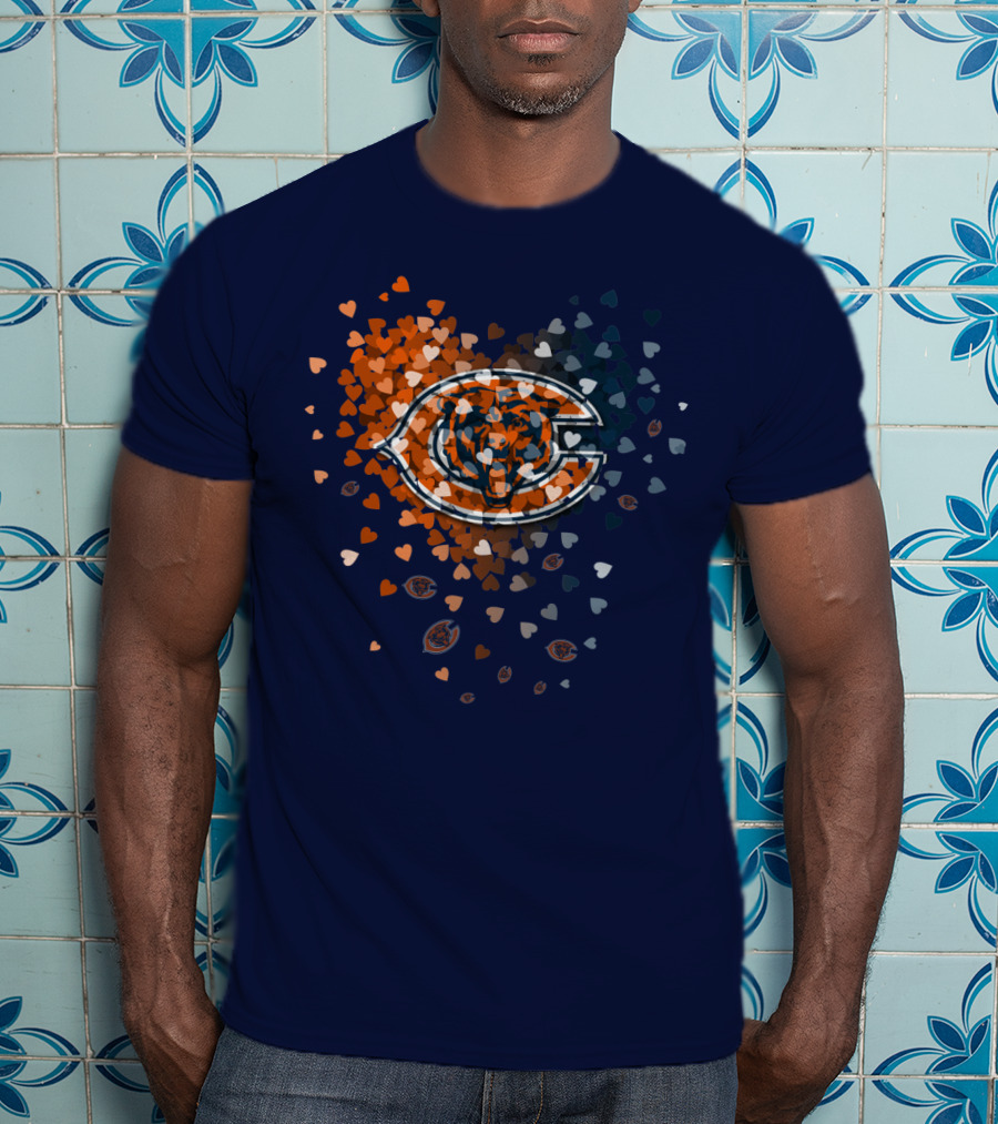 Chicago Bears Heart Logo In Orange And Navy Hearts T-Shirt