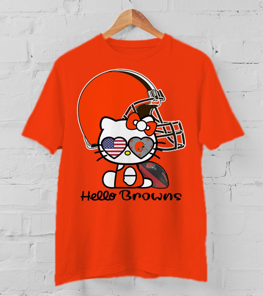 Hello Browns Cleveland Browns Football Helmet Heart Glasses T-Shirt