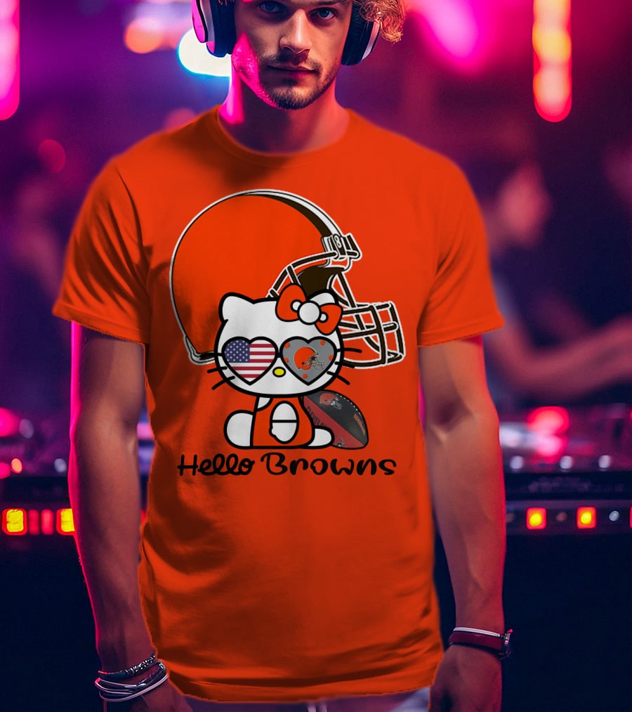 Hello Browns Cleveland Browns Football Helmet Heart Glasses T-Shirt