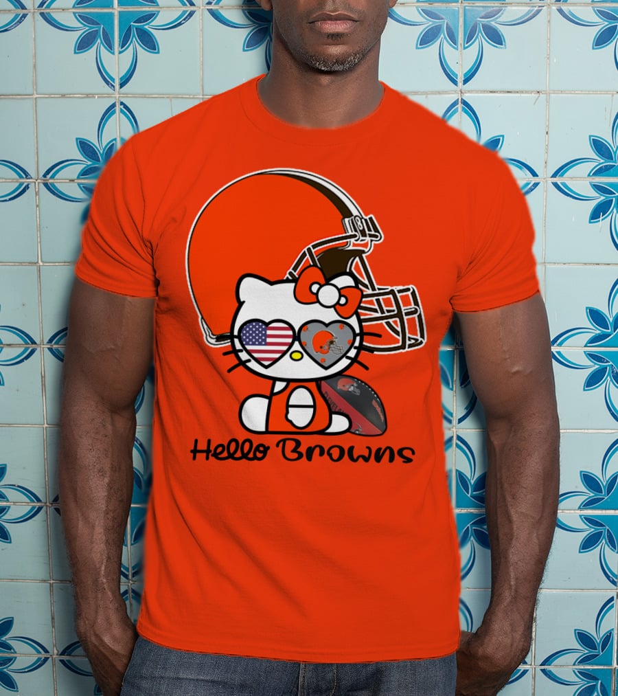 Hello Browns Cleveland Browns Football Helmet Heart Glasses T-Shirt