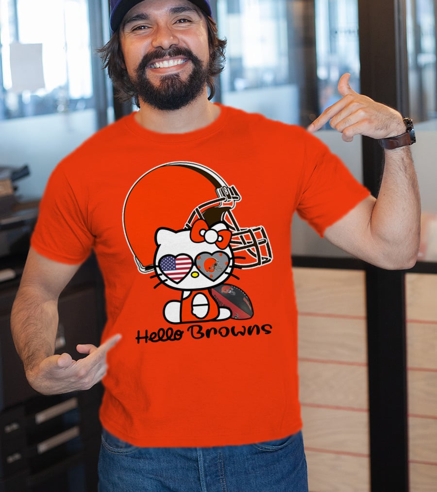 Hello Browns Cleveland Browns Football Helmet Heart Glasses T-Shirt
