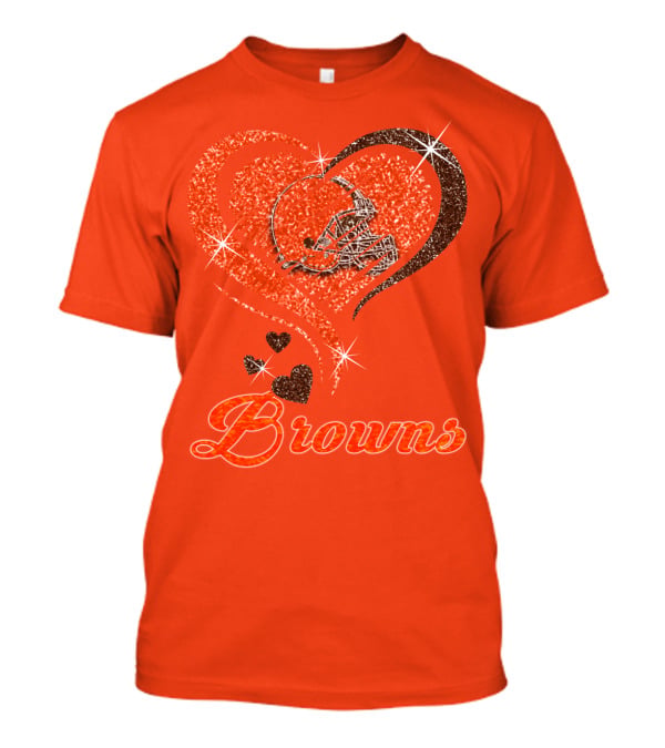 Browns Heart Helmet Sparkle Design Orange T-Shirt
