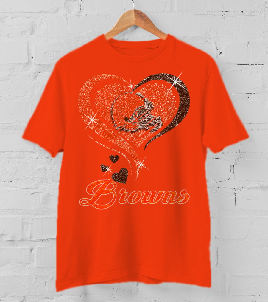 Browns Heart Helmet Sparkle Design Orange T-Shirt